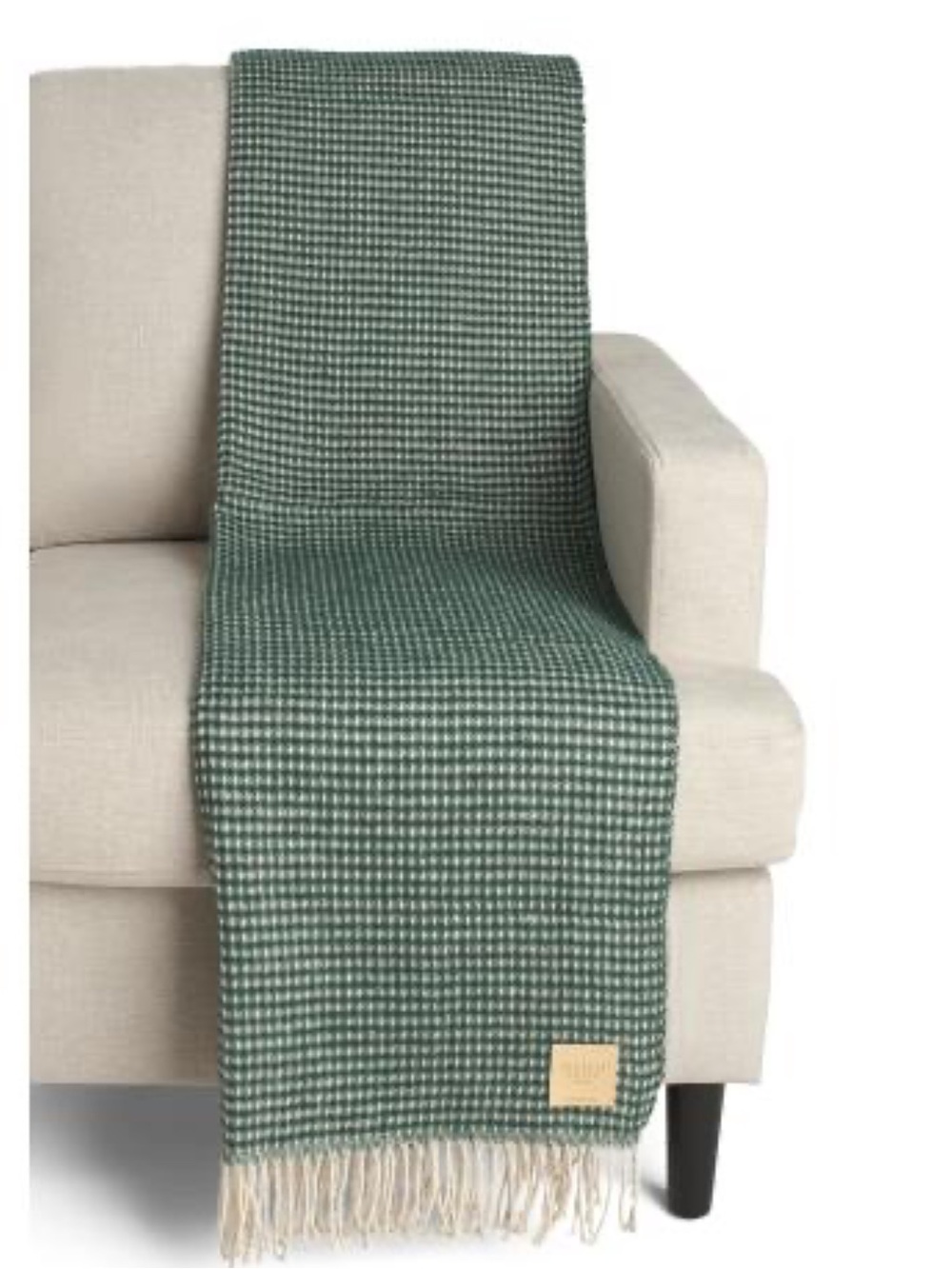NIDO Notte Italia Waffle Knit Fringe Throw - Made in Italy - 50"x70" - Green